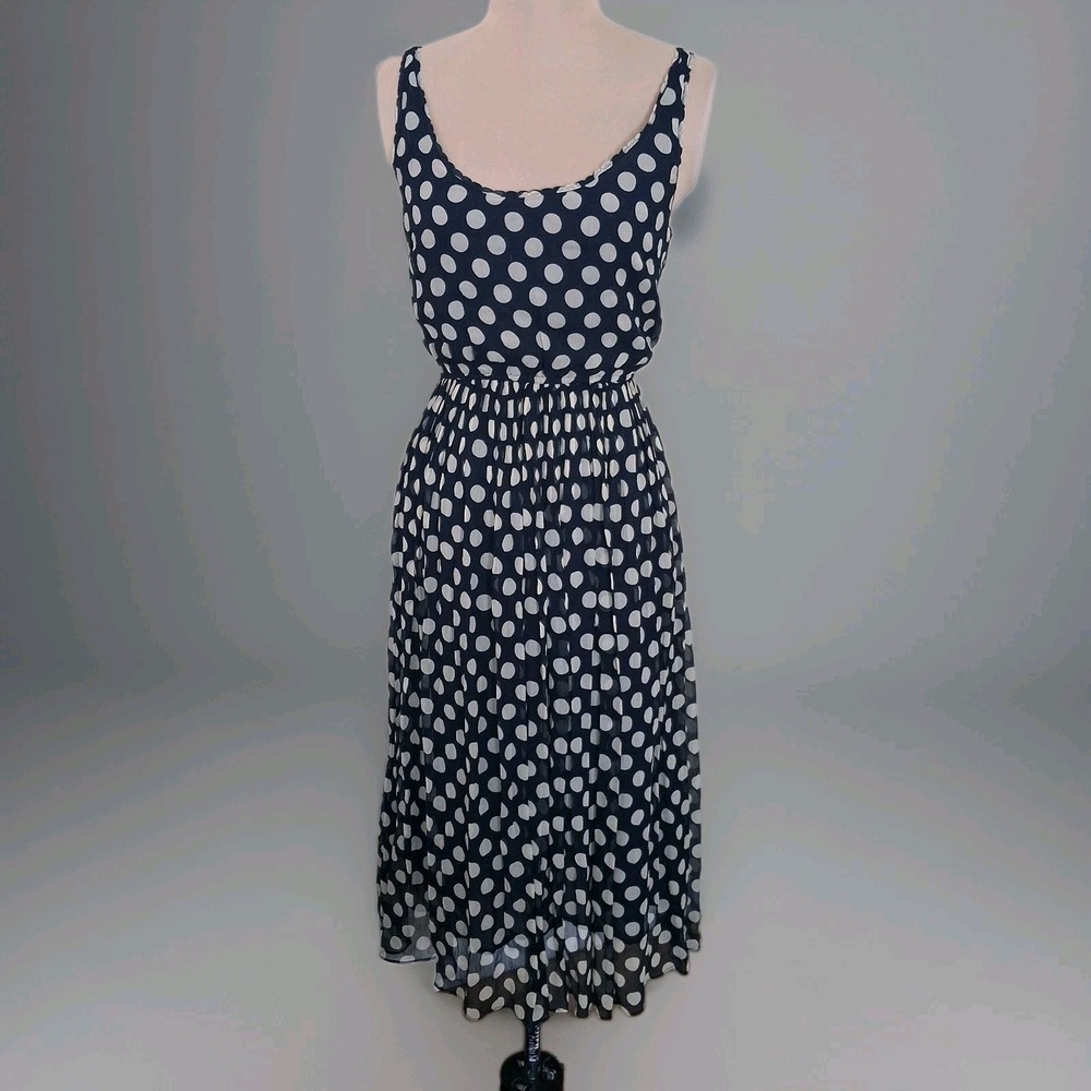 Covet Womens Dress Sz M 100% Silk Navy Blue White Polkadot‎ Mod Twee Rockabilly